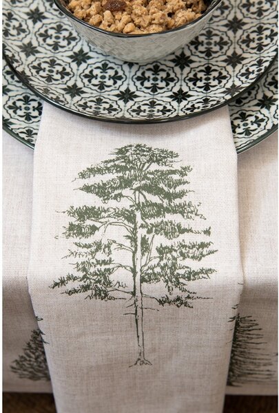 Béžový bavlněný ubrus se stromky Natural Pine Trees - 150*250 cm - Clayre & Eef