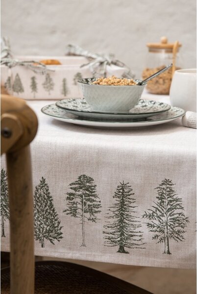 Béžový bavlněný ubrus se stromky Natural Pine Trees - 150*250 cm - Clayre & Eef