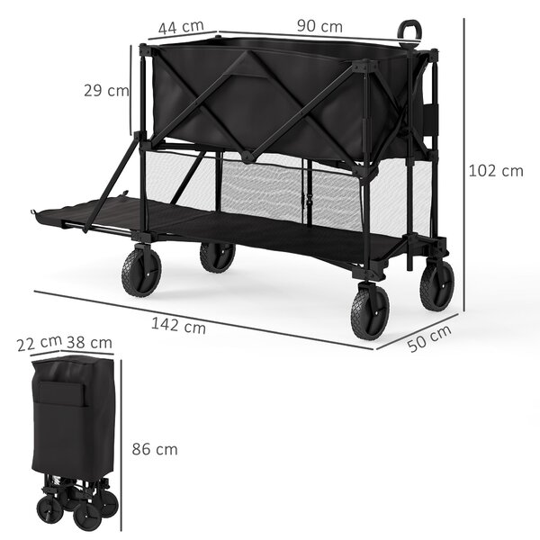 Outsunny Zahradní Vozík 200 kg Nosnost Dvouúrovňový Přepravní Vozík s Odnímatelným Krytem a Rukojetí, Skládací Vozík, Zahradní Vozík pro Domácnost a Z