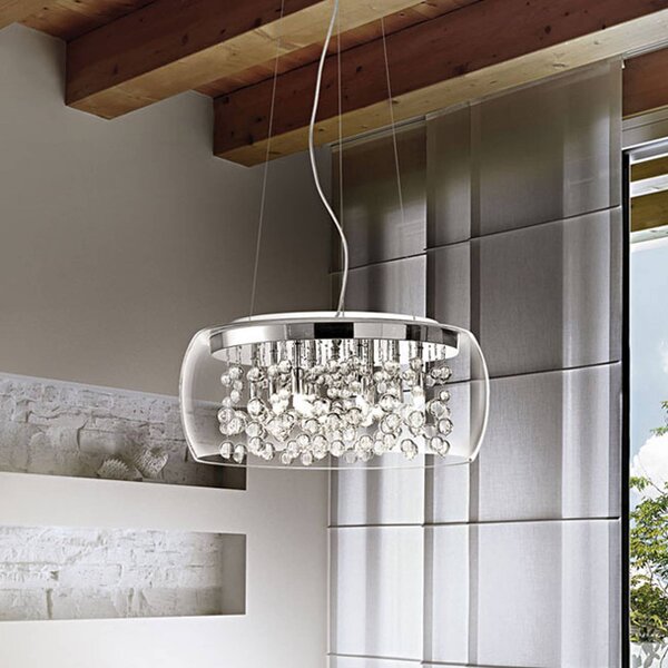 Ideallux Závěsné světlo Audi z průhledného skla, Ø 50 cm, stmívatelný, Čirá / transparetní, Obývací pokoj / jídelna, Sklo, Design