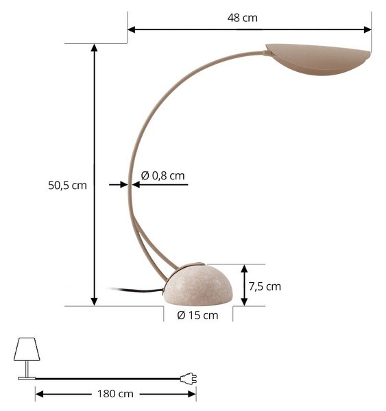 Lucande stolní lampa Rivera, béžová, kov, kámen, 51 cm, G9, Hliník / šedá / zinek, Obývací pokoj / jídelna, kov, Moderní