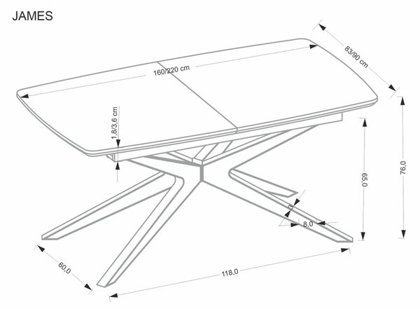 Halmar Rozkládací jídelní stůl JAMES 160(220)x90 přírodní/černá