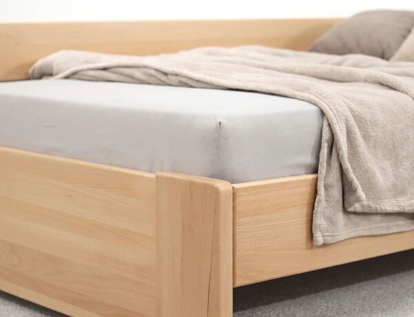 Rohová zvýšená úložná postel jednolůžko MIVA, 100x200, masiv buk
