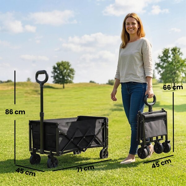 Outsunny skládací vozík 80 l s teleskopickou rukojetí, výklopným čelem a držáky na nápoje — nosnost 150 kg, černý | Aosom