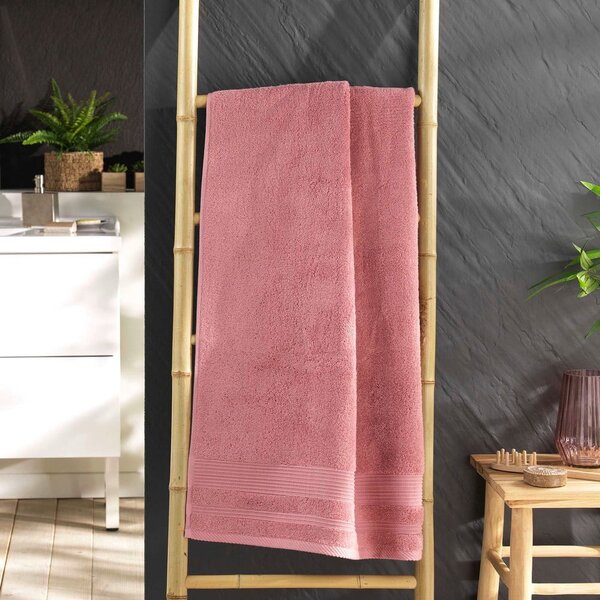 Růžová froté bavlněná osuška 70x130 cm Tendresse – douceur d'intérieur