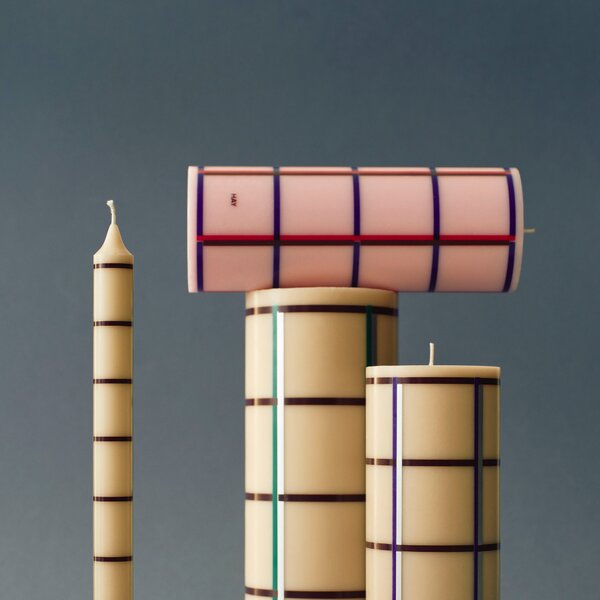 HAY Svíčka Column, Small, Pink / Bordeaux Grid