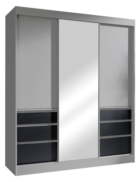 Skříň s posuvnými dveřmi, šedá/černá, 180, ROMUALDA