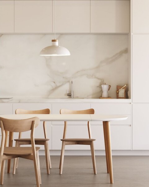 Bílý kulatý rozkládací jídelní stůl s bílou deskou ø 90 cm Oqui – Kave Home