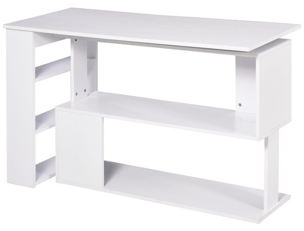 HOMCOM Rotující rohový stůl ve tvaru L se policemi 120x110x74,5 cm Bílá | Aosom
