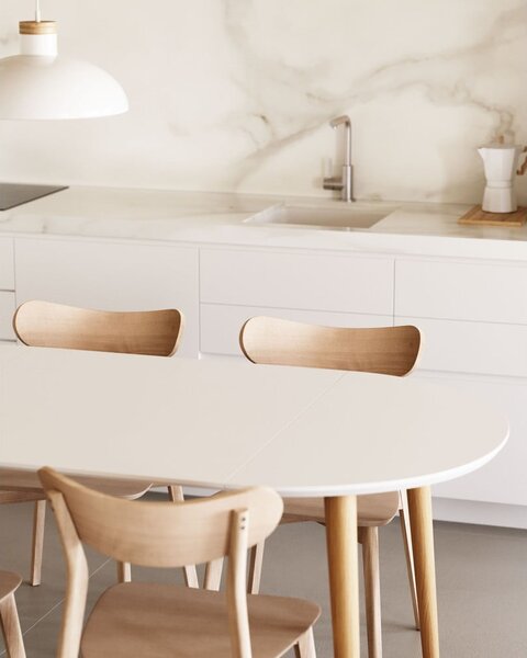 Bílý kulatý rozkládací jídelní stůl s bílou deskou ø 90 cm Oqui – Kave Home