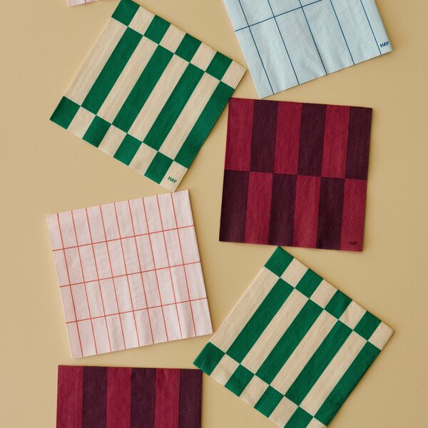 HAY Papírové ubrousky Pattern Dinner, 20 ks, Light Pink / Red grid