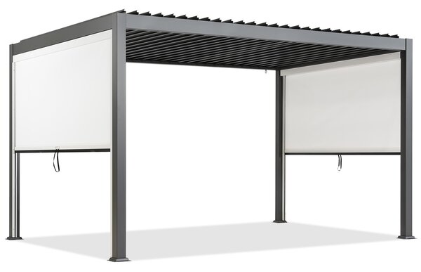 Volně stojící terasová pergola Lagos 3x4 s 3m dlouhými bočními roletami Garden Point v antracitově bílé barvě