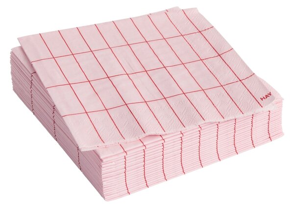 HAY Papírové ubrousky Pattern Cocktail, 20 ks, Light Pink / Red grid