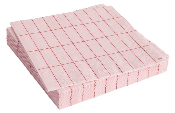 HAY Papírové ubrousky Pattern Dinner, 20 ks, Light Pink / Red grid