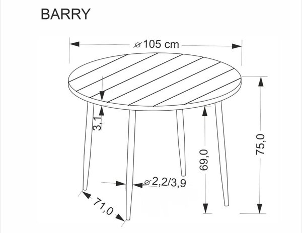 Halmar Kulatý jídelní stůl BARRY ø 105 ořech/černý - výprodej skladu