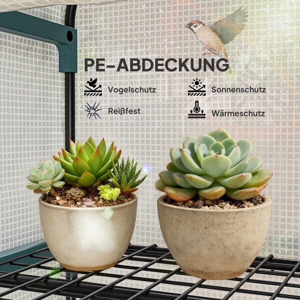 Outsunny mini skleník s policemi, PVC krytem a rolovacími dveřmi — mrazuvzdorný skleník na rajčata pro balkon a zahradu, 70 × 50 × 160 cm — bílý | Aos