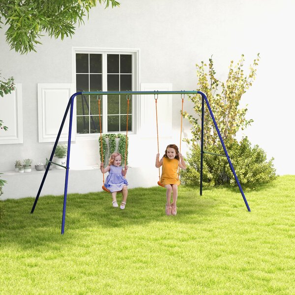 Závěsná souprava Outsunny pro děti, rám se 2 houpačkami, konstrukce houpačky, zahradní houpačka pro dvě děti 3-8 let, ocel, 2,69 x 1,6 x 1,8 m | Aosom
