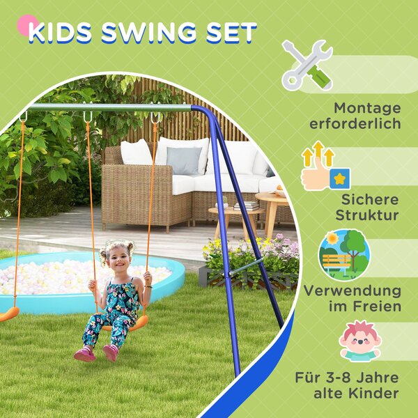 Závěsná souprava Outsunny pro děti, rám se 2 houpačkami, konstrukce houpačky, zahradní houpačka pro dvě děti 3-8 let, ocel, 2,69 x 1,6 x 1,8 m | Aosom