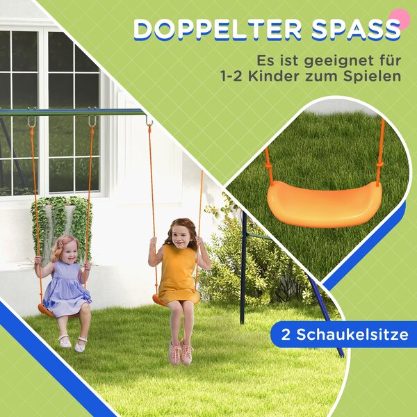 Závěsná souprava Outsunny pro děti, rám se 2 houpačkami, konstrukce houpačky, zahradní houpačka pro dvě děti 3-8 let, ocel, 2,69 x 1,6 x 1,8 m | Aosom