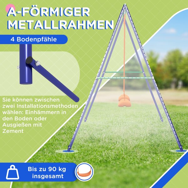 Závěsná souprava Outsunny pro děti, rám se 2 houpačkami, konstrukce houpačky, zahradní houpačka pro dvě děti 3-8 let, ocel, 2,69 x 1,6 x 1,8 m | Aosom