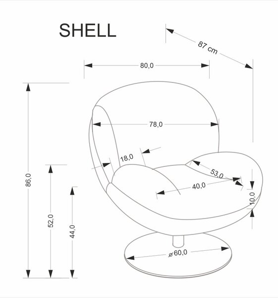 Halmar Otočné křeslo SHELL šedé