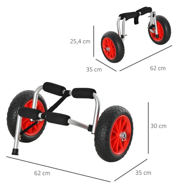 HOMCOM Skládací vozík pro přepravu kajaku, kanoe, člunu, nosnost 70 kg, s univerzálním hliníkovým nosičem 62x35x30 cm | Aosom