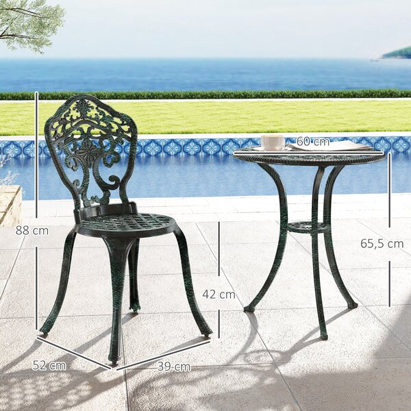 Bistro set do zahrady Outsunny z hliníku, 3dílná souprava zahradního nábytku (2 židle + 1 kulatý stůl), vzhled kovaného železa | Aosom