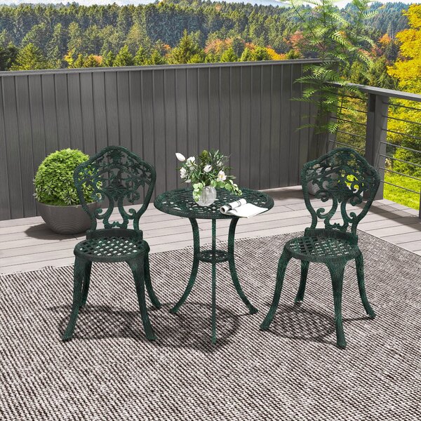Bistro set do zahrady Outsunny z hliníku, 3dílná souprava zahradního nábytku (2 židle + 1 kulatý stůl), vzhled kovaného železa | Aosom