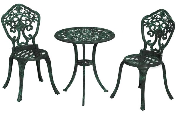Bistro set do zahrady Outsunny z hliníku, 3dílná souprava zahradního nábytku (2 židle + 1 kulatý stůl), vzhled kovaného železa | Aosom