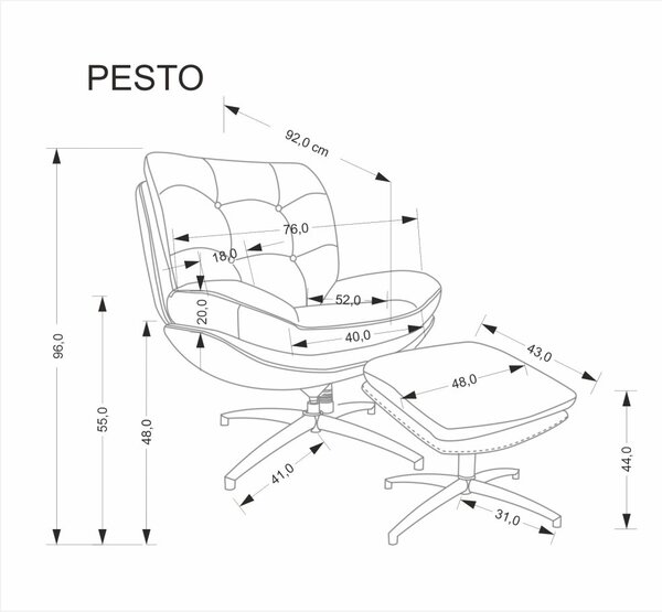 Halmar Čalouněné křeslo PESTO s podnožkou šedé