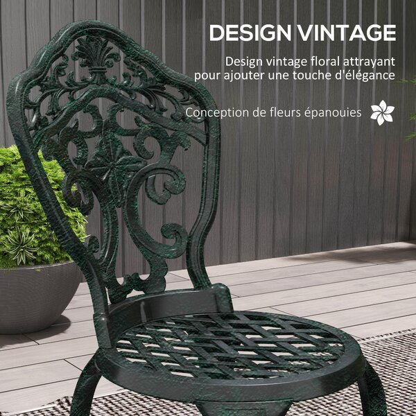 Bistro set do zahrady Outsunny z hliníku, 3dílná souprava zahradního nábytku (2 židle + 1 kulatý stůl), vzhled kovaného železa | Aosom