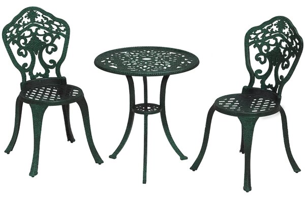 Bistro set do zahrady Outsunny z hliníku, 3dílná souprava zahradního nábytku (2 židle + 1 kulatý stůl), vzhled kovaného železa | Aosom