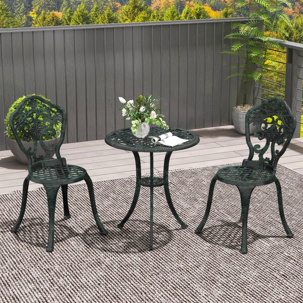 Bistro set do zahrady Outsunny z hliníku, 3dílná souprava zahradního nábytku (2 židle + 1 kulatý stůl), vzhled kovaného železa | Aosom