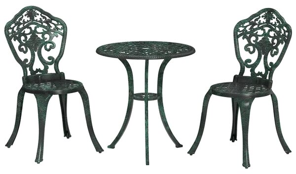 Bistro set do zahrady Outsunny z hliníku, 3dílná souprava zahradního nábytku (2 židle + 1 kulatý stůl), vzhled kovaného železa | Aosom