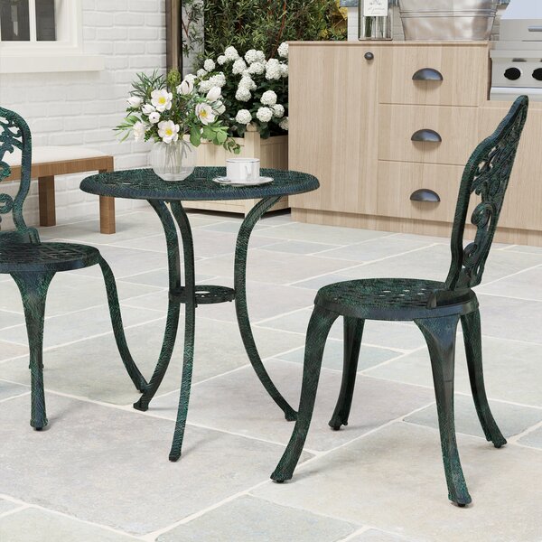 Bistro set do zahrady Outsunny z hliníku, 3dílná souprava zahradního nábytku (2 židle + 1 kulatý stůl), vzhled kovaného železa | Aosom