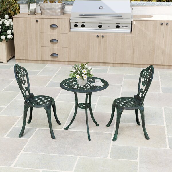 Bistro set do zahrady Outsunny z hliníku, 3dílná souprava zahradního nábytku (2 židle + 1 kulatý stůl), vzhled kovaného železa | Aosom