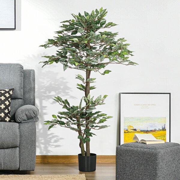 Umělý Fikus 150 cm – Dekorativní Umělé Rostlina v Květináči pro Domov, Obývací Pokoj, Kancelář Ø15x150 cm Zelená | Aosom