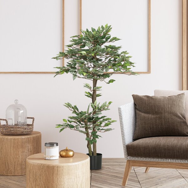 Umělý Fikus 150 cm – Dekorativní Umělé Rostlina v Květináči pro Domov, Obývací Pokoj, Kancelář Ø15x150 cm Zelená | Aosom