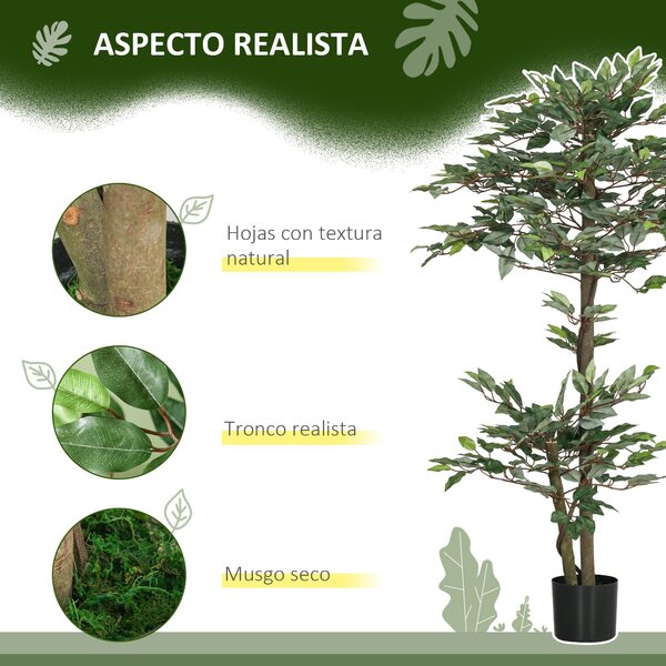 Umělý Fikus 150 cm – Dekorativní Umělé Rostlina v Květináči pro Domov, Obývací Pokoj, Kancelář Ø15x150 cm Zelená | Aosom