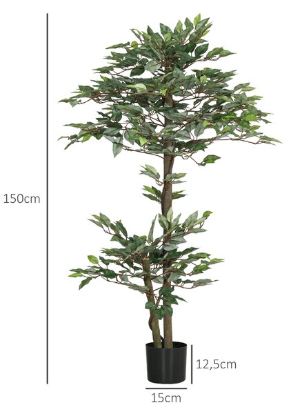 Umělý Fikus 150 cm – Dekorativní Umělé Rostlina v Květináči pro Domov, Obývací Pokoj, Kancelář Ø15x150 cm Zelená | Aosom