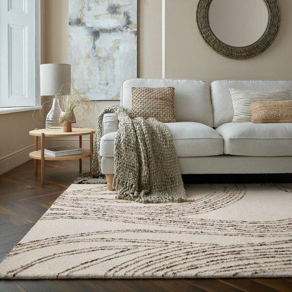Hnědý/krémový vlněný koberec 80x150 cm Abstract Swirl – Flair Rugs