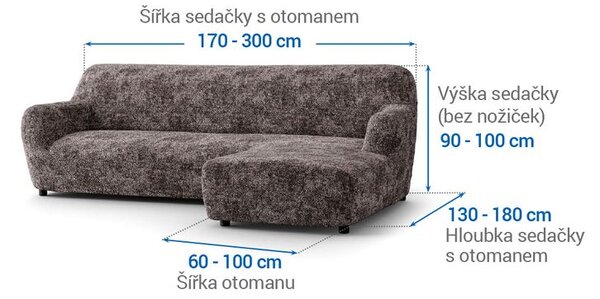 Bielastické potahy MARMO hnědé sedačka s otomanem vpravo (š. 170 -300 cm)