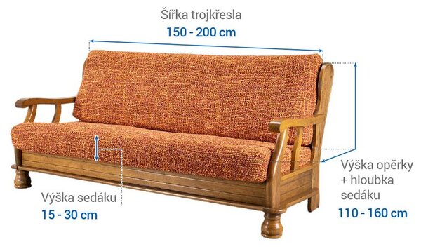 Bielastické potahy GRAFITI NOVÉ cihlové trojkřeslo s dřevěnými rukojeťmi (š. 150 - 200 cm)