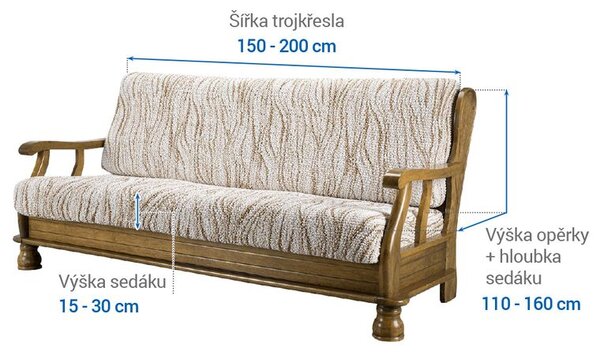 Bielastické potahy UNIVERSO NOVÉ žíhané béžové trojkřeslo s dřevěnými rukojeťmi (š. 150 - 200 cm)