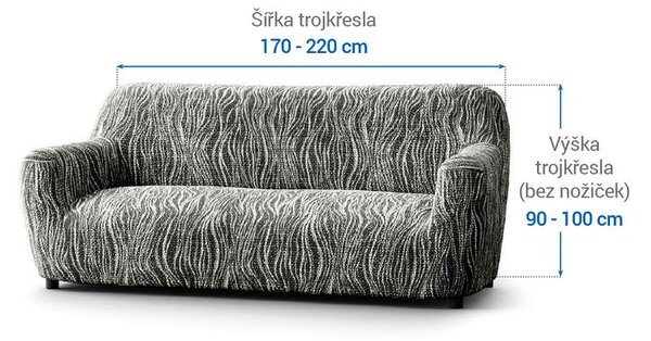 Bielastické potahy UNIVERSO NOVÉ žíhané černobílé trojkřeslo (š. 170 - 220 cm)