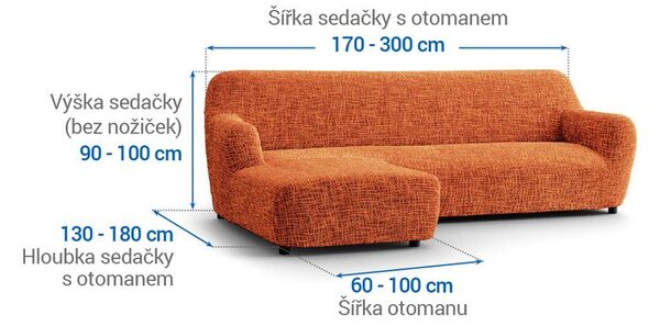 Bielastické potahy GRAFITI NOVÉ cihlové sedačka s otomanem vlevo (š. 170 - 300 cm)