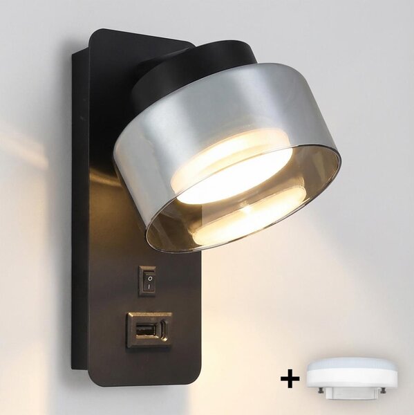 Brilagi - LED Nástěnná lampa s USB portem AURA LUX 1xGX53/30W/230V černá/kouřová