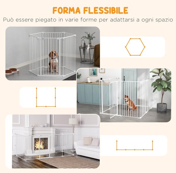 Sklápěcí psí brána PawHut pro střední a velké psy s dvojitým zámkem, modulární kovová a plastová bezpečnostní brána, 123x102x100 cm, Bílá | Aosom