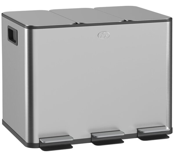 HOMCOM 3-komorový 20L kuchyňský pedálový koš se 3 tiše zavírajícími víky z nerezové oceli a PP, 61,9 x 36,6 x 56,7 cm, Stříbrná | Aosom