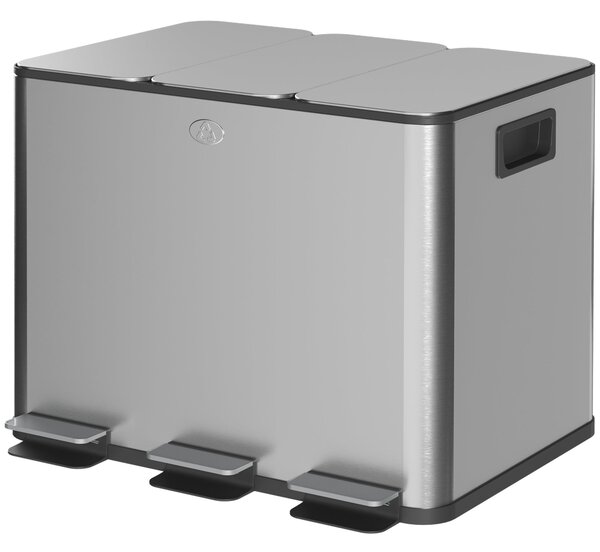 HOMCOM 3-komorový 20L kuchyňský pedálový koš se 3 tiše zavírajícími víky z nerezové oceli a PP, 61,9 x 36,6 x 56,7 cm, Stříbrná | Aosom